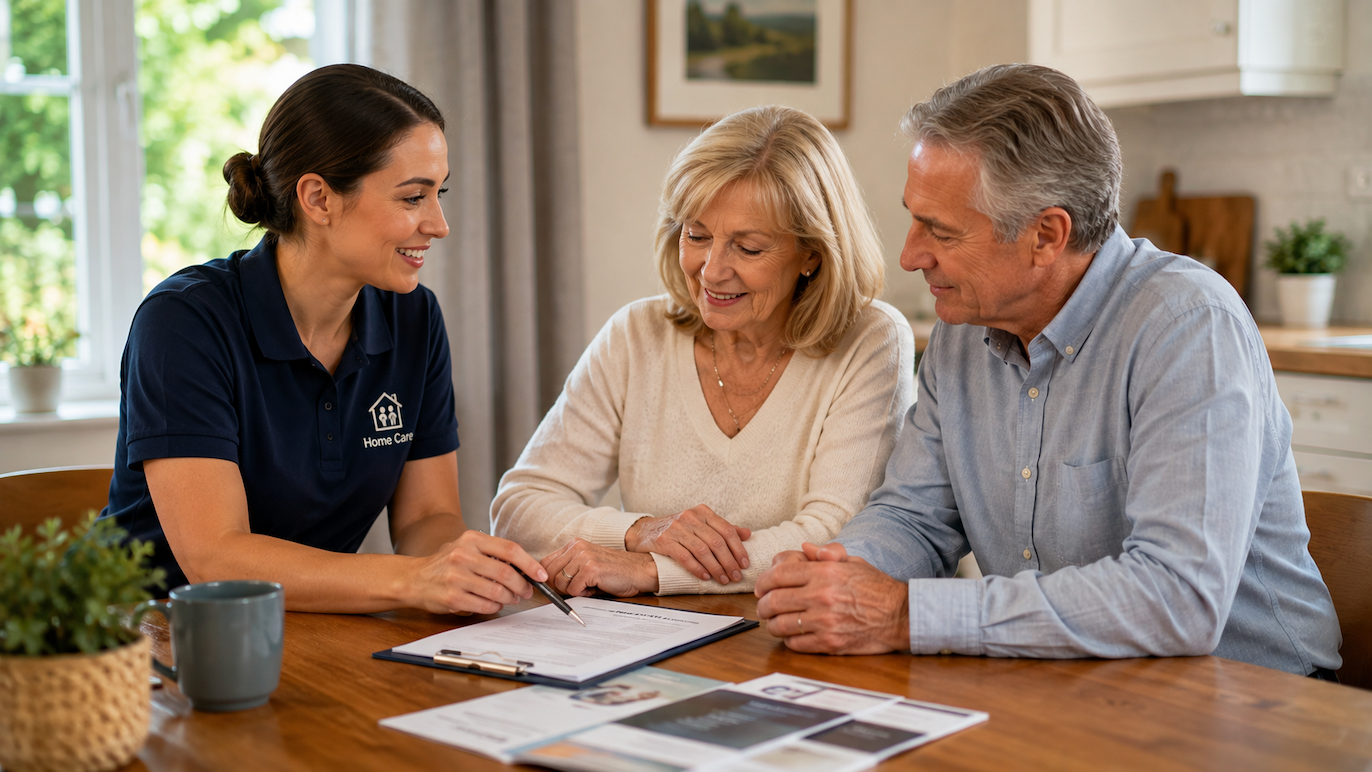 A care professional enjoying a friendly conversation with an older woman