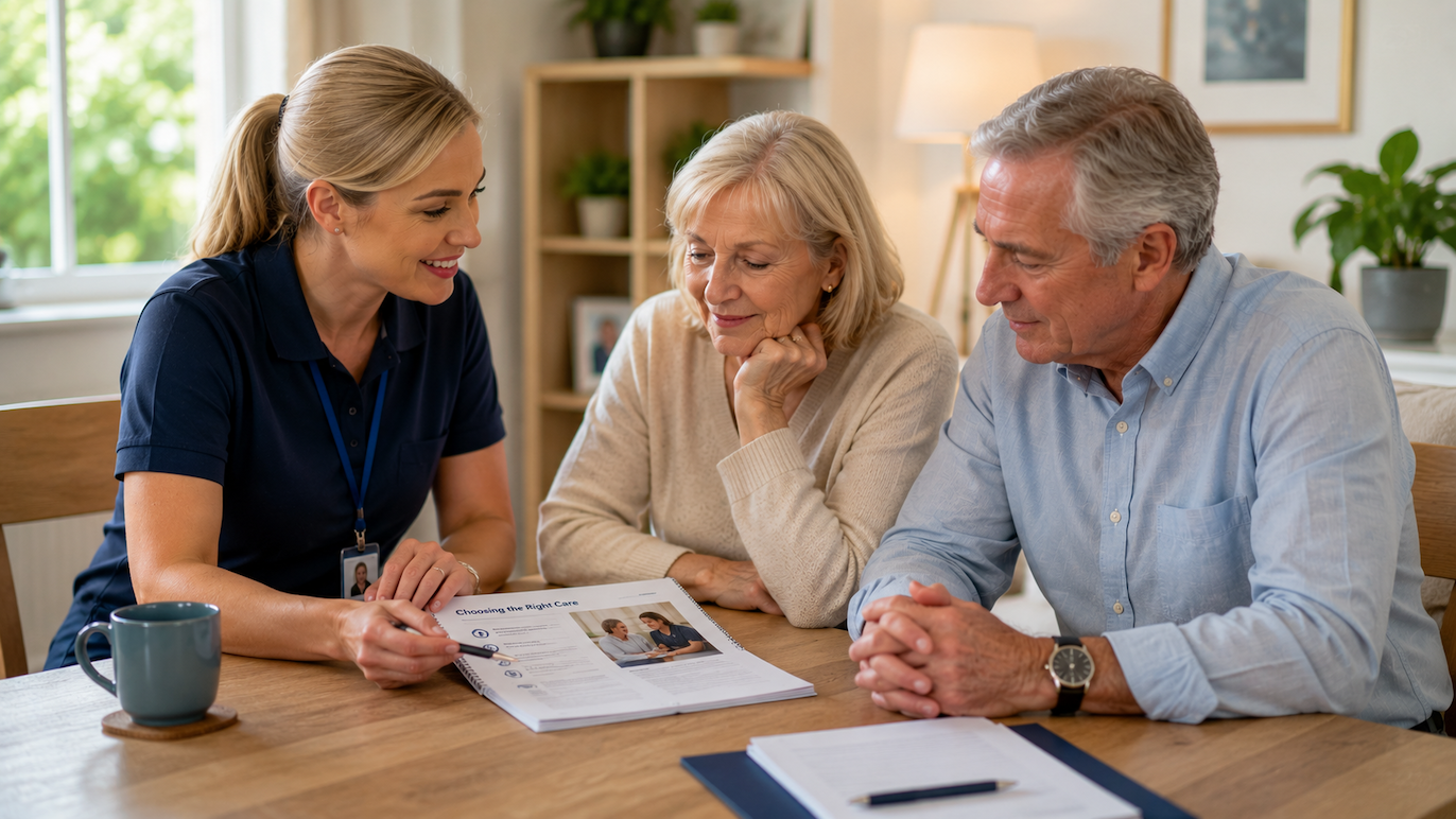 A care professional sharing a friendly conversation with an older woman